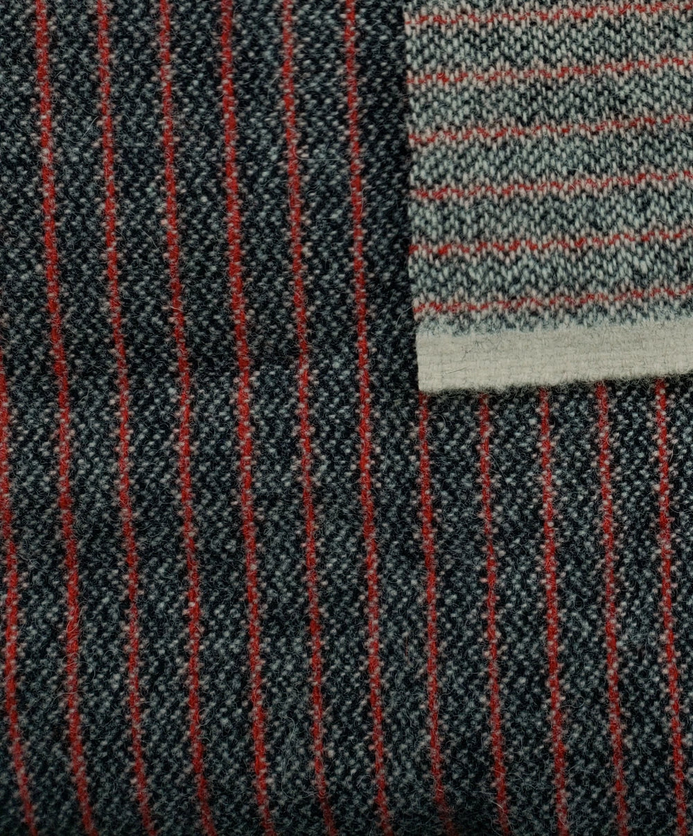 Charcoal Black Herringbone 100% Wool Fabric