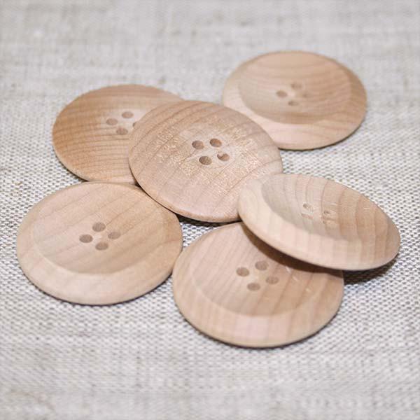 Beveled Edge Cup Center Wood Button-Natural-6 Pack
